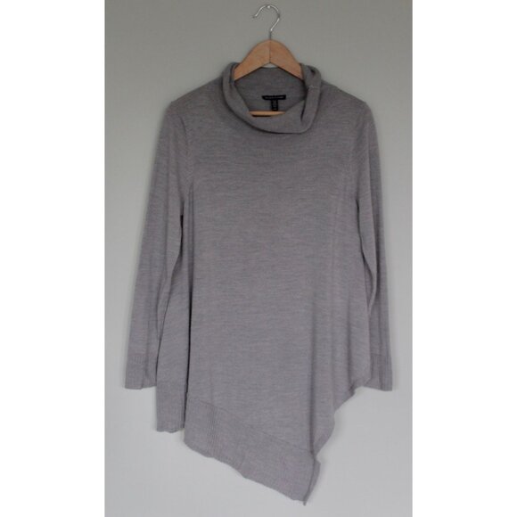 EILEEN FISHER 100% Merino Wool Gray Asymmetrical Cowl Neck Sweater, M Medium - Picture 2 of 9